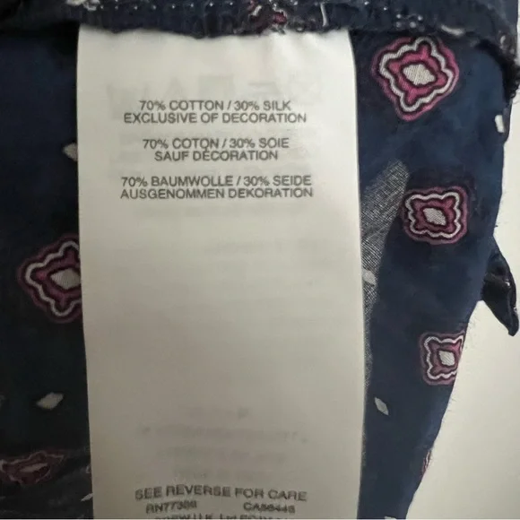 EUC-J Crew Embroidered Bell Sleeve Top Blue Red Printed Long Sleeve Blouse - Picture 7 of 9